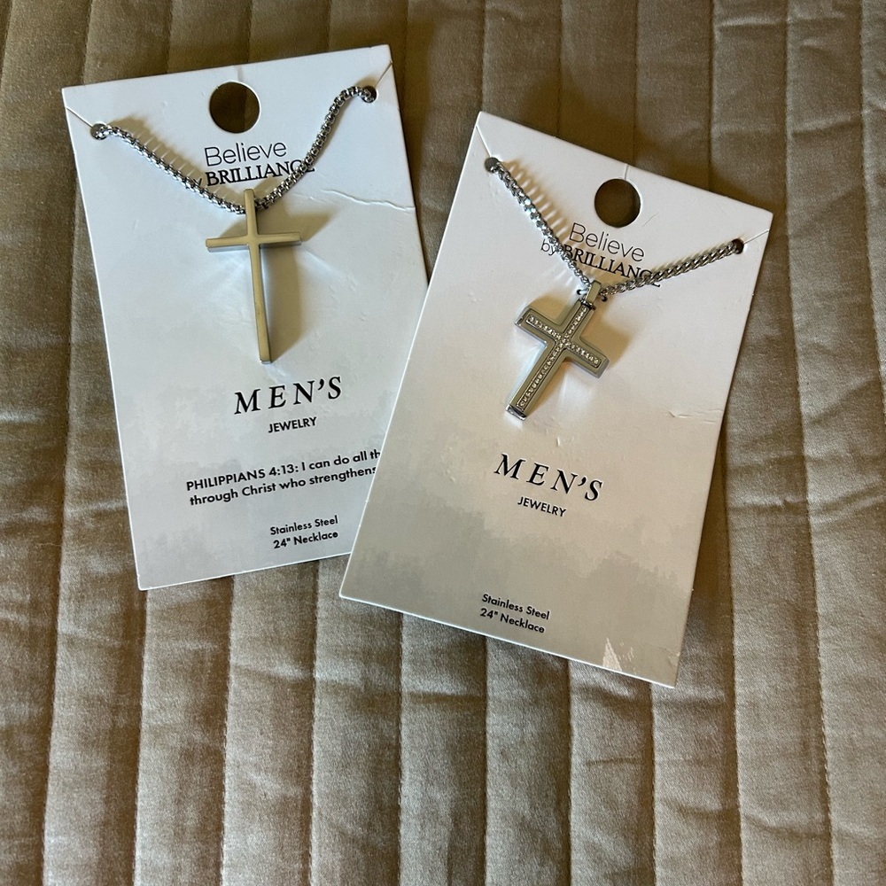 Men's 24” Stainless Steel Cross Necklace Set